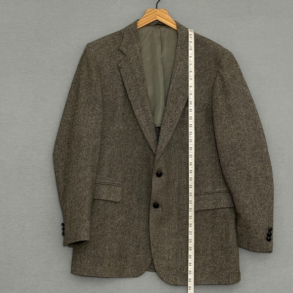 VTG Stafford Mens Jacket 44L‎ Black Gray Herringbone Pure Wool Blazer Sport Coat - Picture 8 of 15